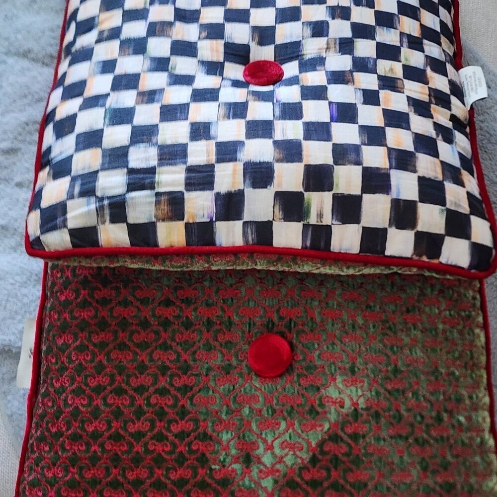 MACKENZIE CHILDS COURTLY CHECK/CHRISTMAS CHAIR PADS-SET OF 2